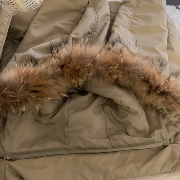 Light olive green jacket with collar 100% genuine raccoon fur size 8 - Picture 13 of 13